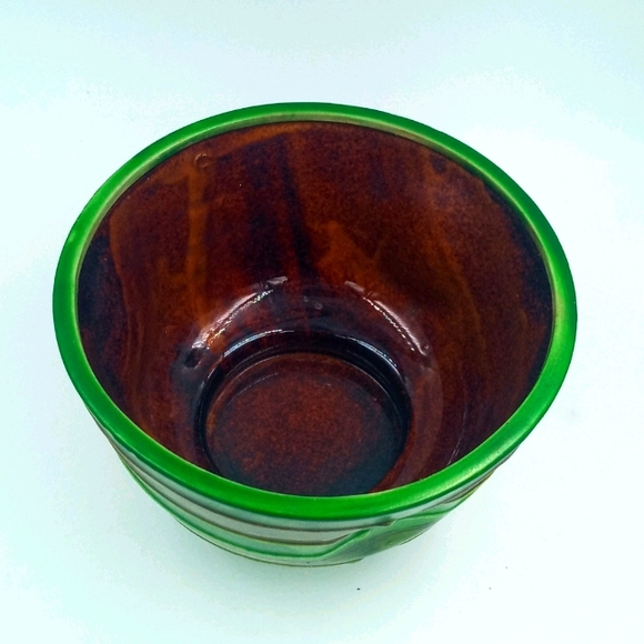 VTG Dimpled Green & Brown Glazed Pot - Picture 4 of 5